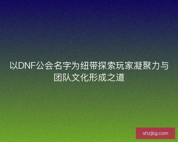 以DNF公会名字为纽带探索玩家凝聚力与团队文化形成之道